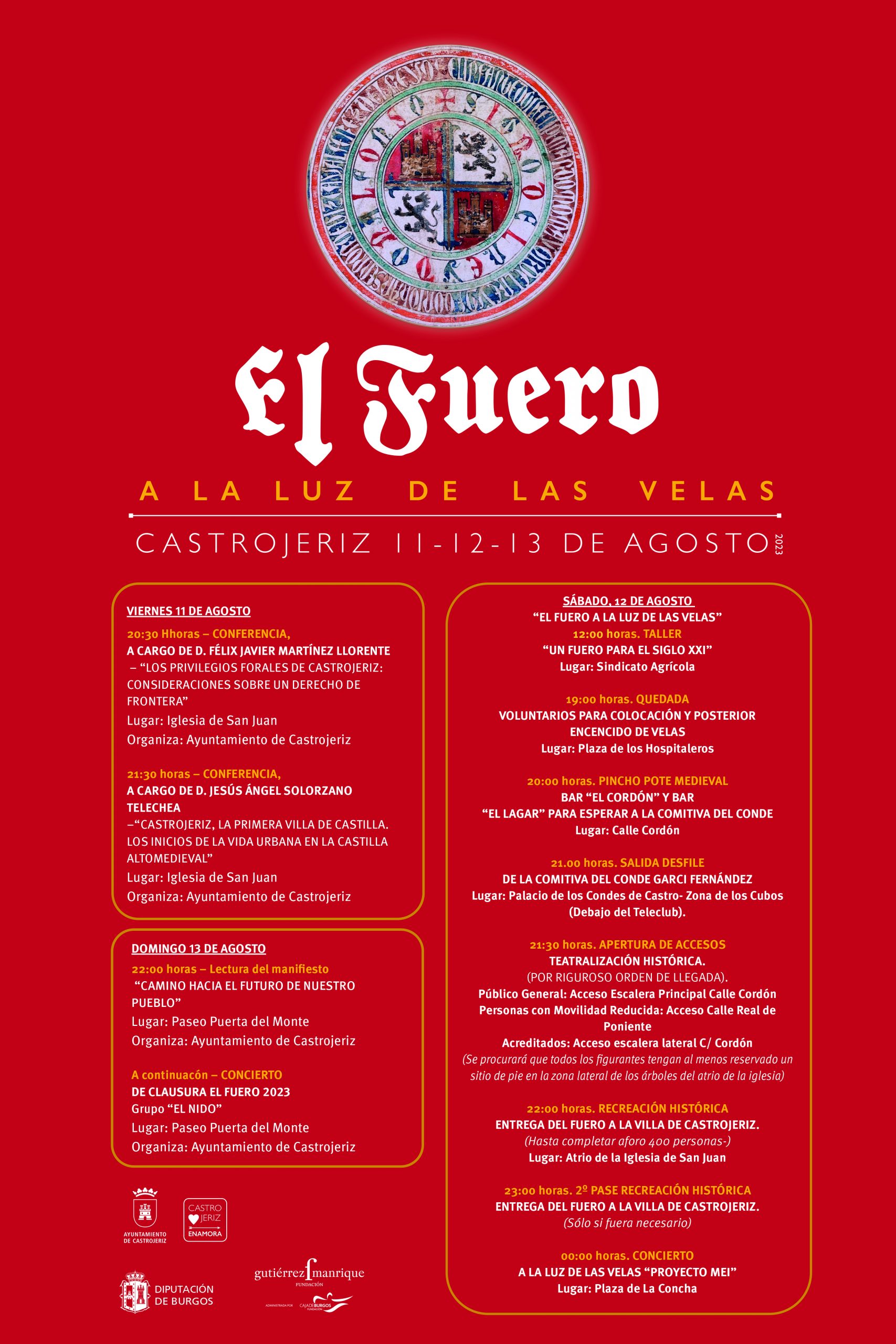 Cartel programación fin de semana El Fuero a la luz de las velas, Castrojeriz 2023